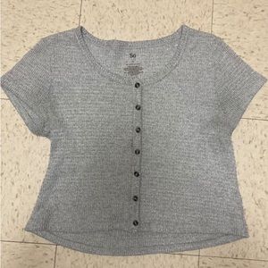 Ripped grey button up croptop
